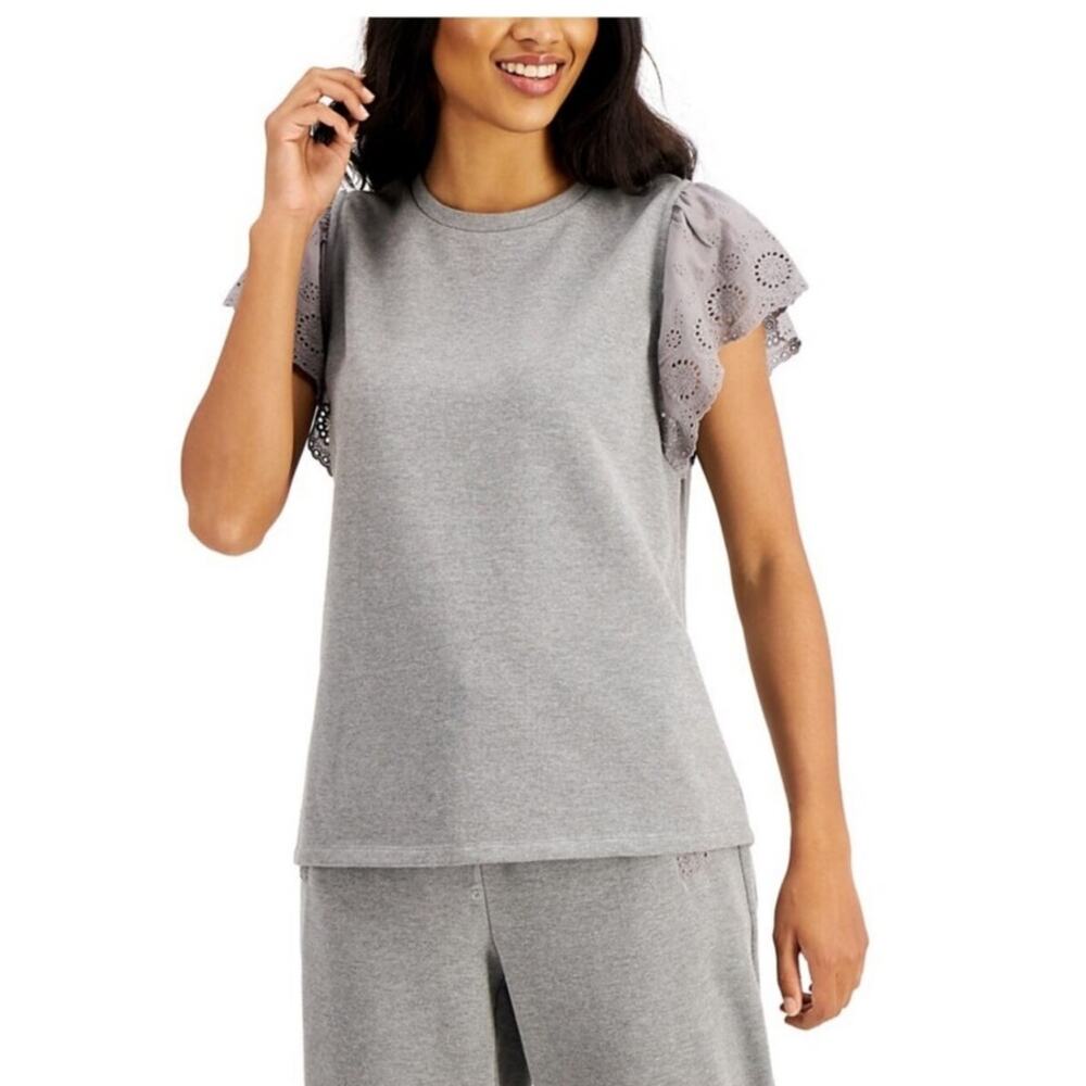 Charter Club NWT Gray Short Sleeve‎ Eyelet Sweatshirt Pullover Top Plus Size XXL